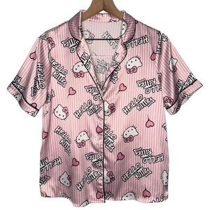 Iconic Hello Kitty Y2K Button Up Collared Pajama Top Short Sleeve‎ Girly Preppy